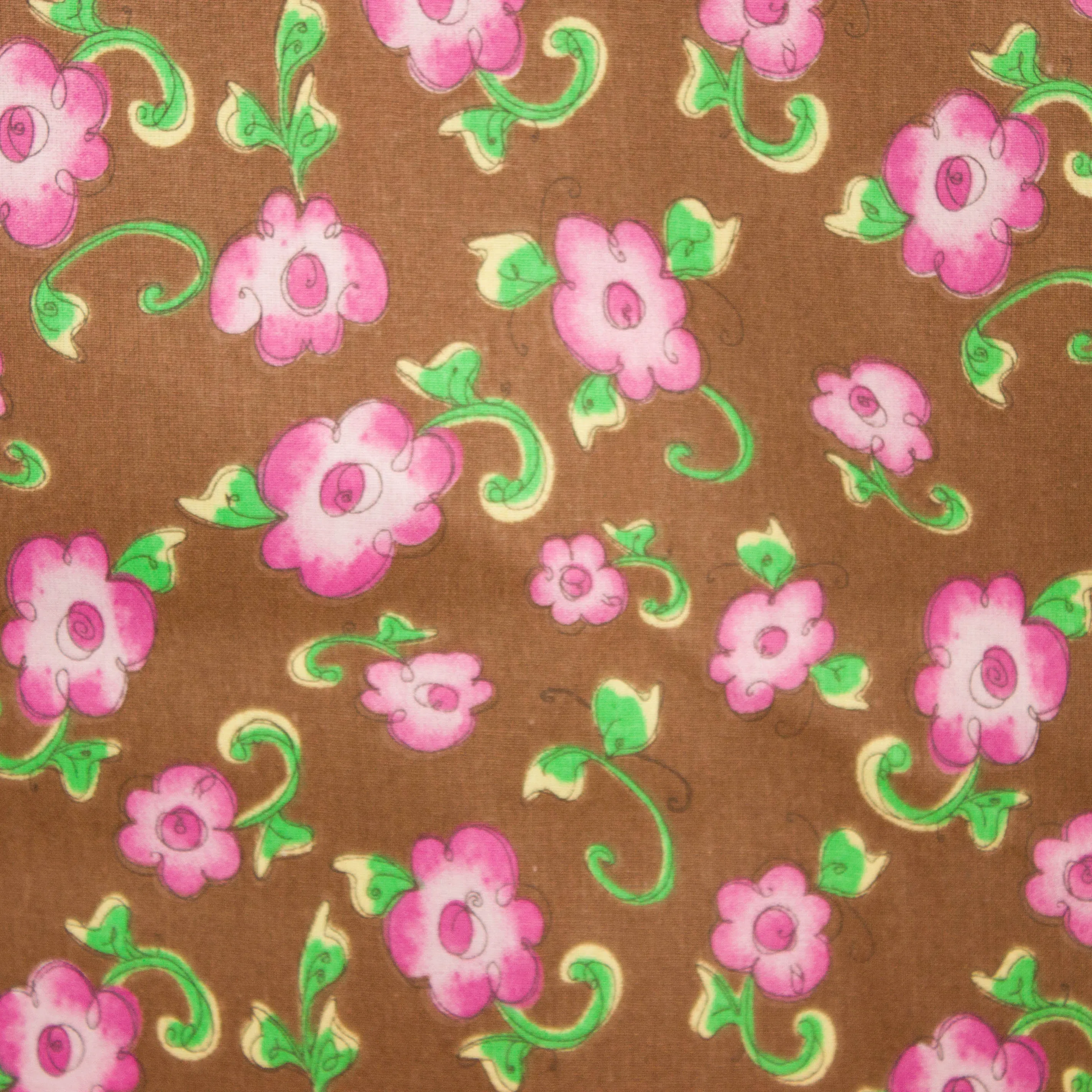Katoen bruin met roze bloemen
